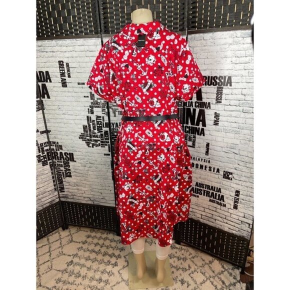 Retro Chic Torrid Plus 18 Red Skull-Rose-Love Graphic Short Sleeve Midi Dress - Picture 2 of 7